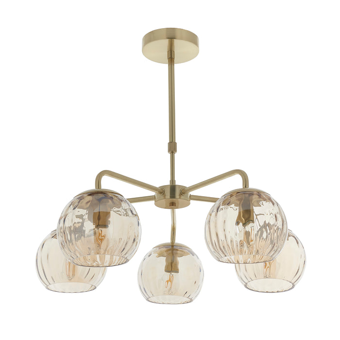 Endon 91969 Dimple 5lt Pendant Satin brass plate & champagne lustre glass 5 x 25W E14 golf (Required) - westbasedirect.com