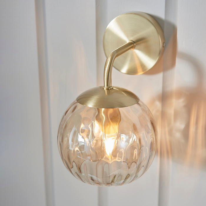 Endon 91970 Dimple 1lt Wall Satin brass plate & champagne lustre glass 25W E14 golf (Required) - westbasedirect.com