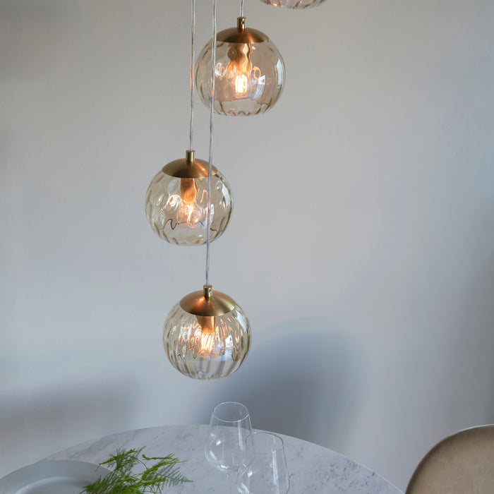 Endon 91972 Dimple 5lt Pendant Satin brass plate & champagne lustre glass 5 x 7W LED E14 (Required) - westbasedirect.com