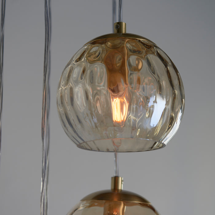 Endon 91972 Dimple 5lt Pendant Satin brass plate & champagne lustre glass 5 x 7W LED E14 (Required) - westbasedirect.com