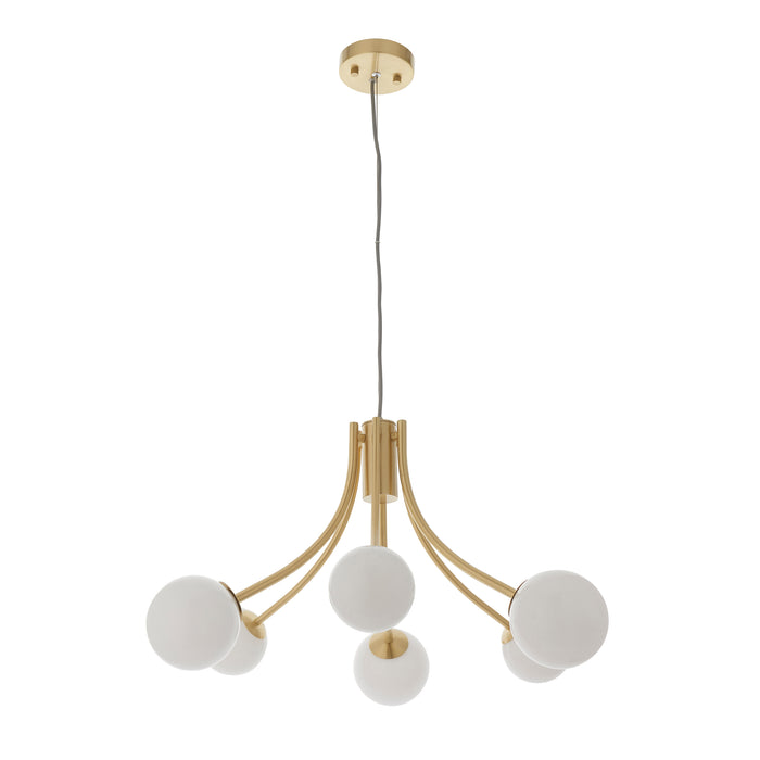 Endon 92217 Bloom 6lt Pendant Satin brass plate & opal glass 6 x 3W LED G9 (Required) - westbasedirect.com