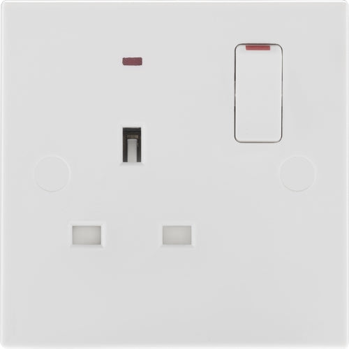 BG 925 White Square Edge 13A Single Switched Socket + Neon - westbasedirect.com