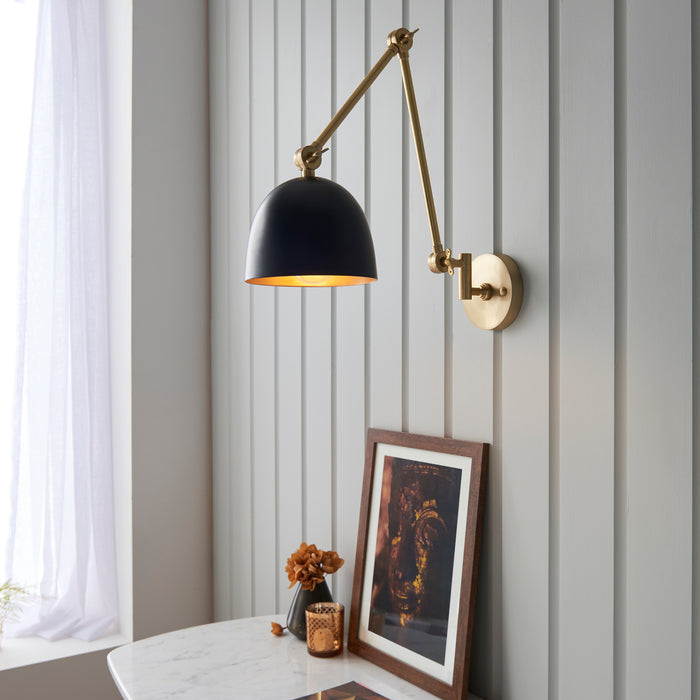 Endon 93142 Lehal 1lt Wall Antique solid brass & matt black 10W LED E27 (Required) - westbasedirect.com
