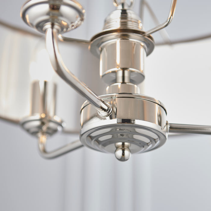 Endon 94377 Highclere 3lt Pendant Bright nickel plate & charcoal fabric 3 x 40W E14 candle (Required) - westbasedirect.com