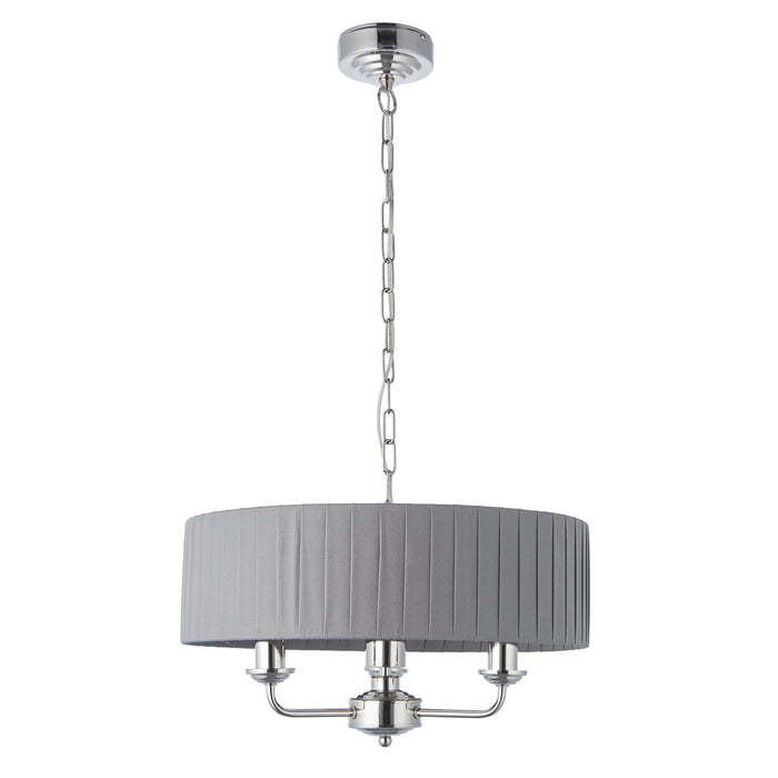 Endon 94394 Highclere 3lt Pendant Bright nickel plate & charcoal fabric 3 x 40W E14 candle (Required) - westbasedirect.com