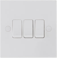 BG 943 White Square Edge Triple Light Switch 10A