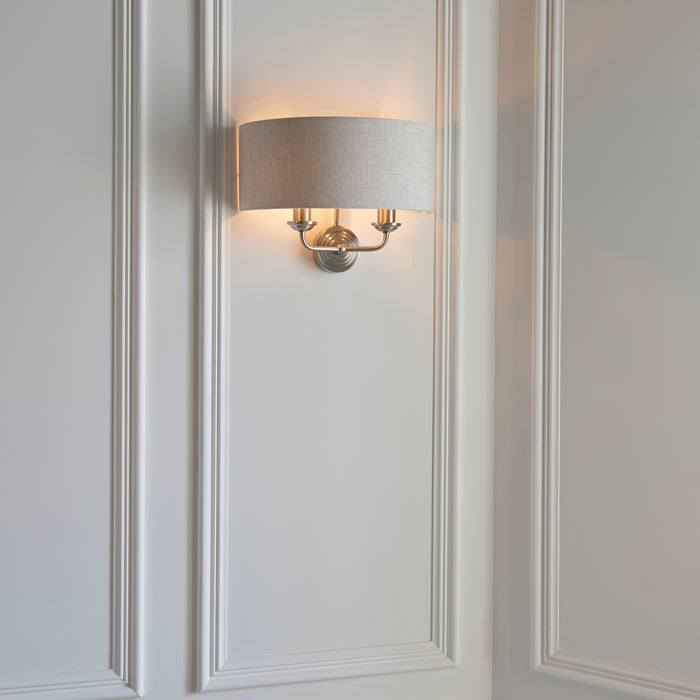 Endon 94403 Highclere 2lt Wall Brushed chrome plate & natural linen 2 x 40W E14 candle (Required) - westbasedirect.com