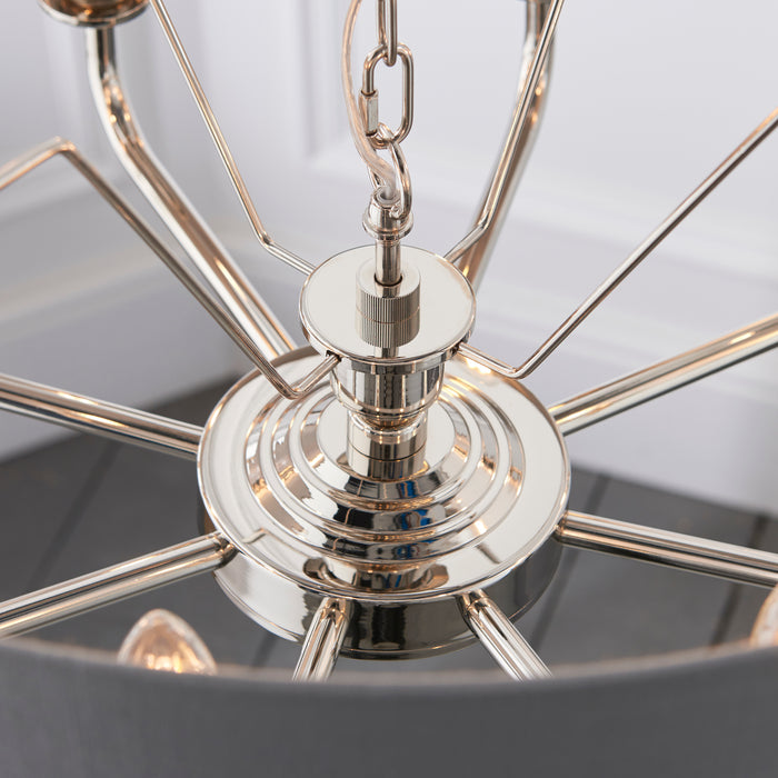 Endon 94415 Highclere 8lt Pendant Bright nickel plate & charcoal fabric 8 x 40W E14 candle (Required) - westbasedirect.com