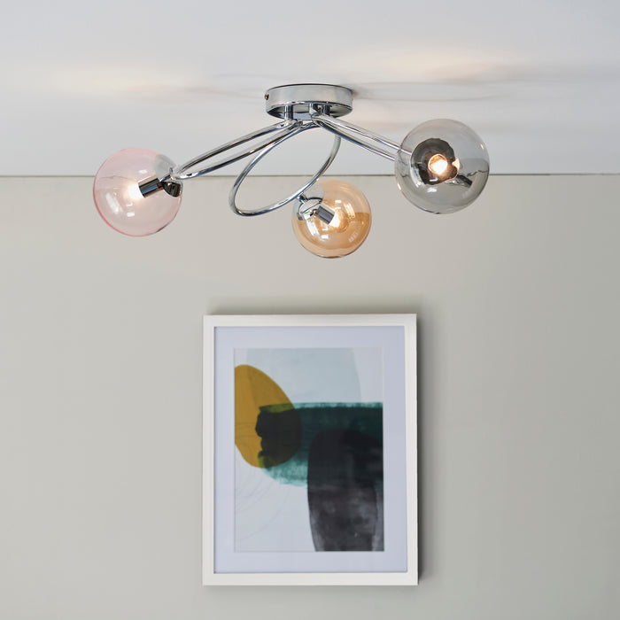 Endon 95290 Ellipse 3lt Semi flush Chrome plate with pink, champagne & grey tinted glass 3 x 3W LED G9 (Required) - westbasedirect.com