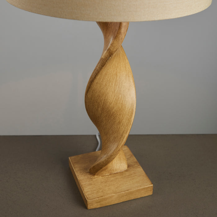 Endon 95455 Abia 1lt Table Oak effect resin & natural linen 10W LED E27 (Required) - westbasedirect.com