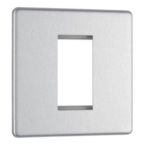 FBSEMS1 Flatplate Screwless Single Euro Module Faceplate Brushed Steel