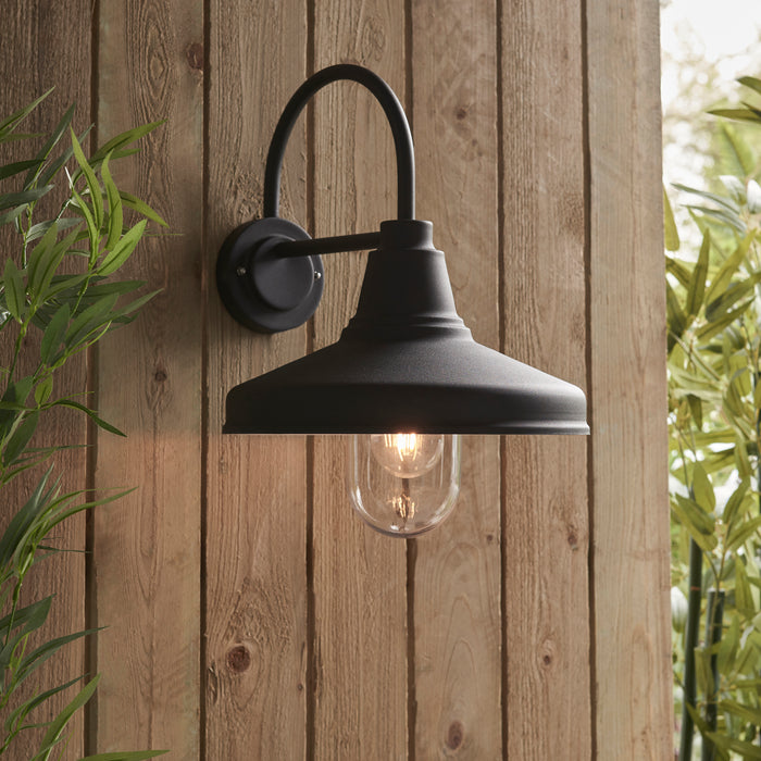 Endon 95899 Farmhouse 1lt Wall Textured black & clear glass 10W LED E27 (Required) - westbasedirect.com