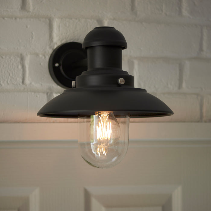 Endon 95982 Hereford 1lt Wall Matt black & clear glass 10W LED E27 (Required) - westbasedirect.com