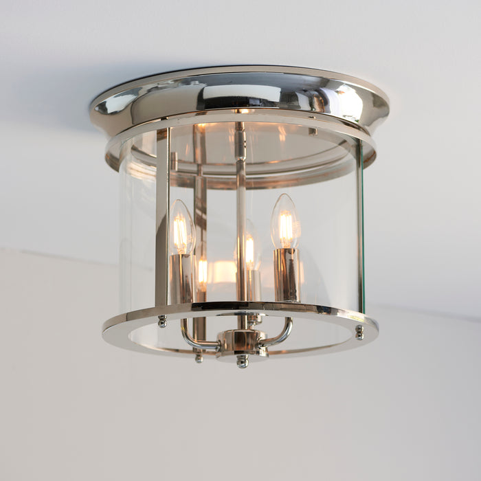 Endon 96153 Hampworth 3lt Flush Bright nickel plate & clear glass 3 x 6W LED E14 (Required) - westbasedirect.com