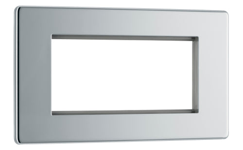 BG Electrical Flatplate Screwless Quad Euro Module Faceplate - Polished Chrome