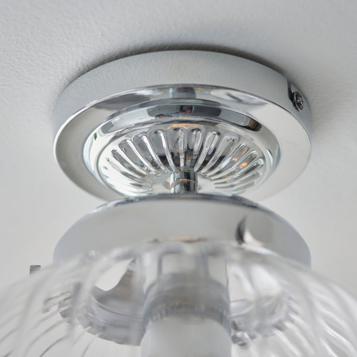 Endon 96489 Cheston 1lt Flush Chrome plate & clear ribbed glass 10W LED E27 (Required) - westbasedirect.com