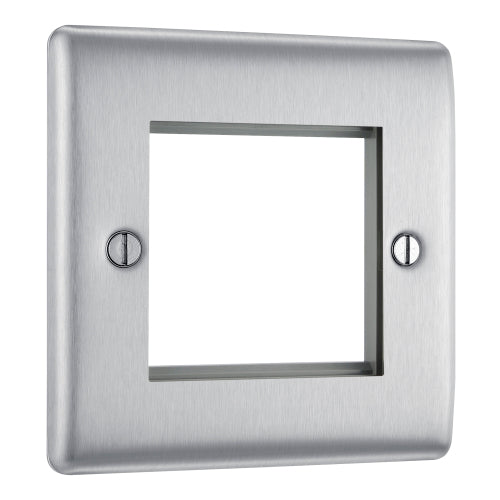 NBSEMS2 Nexus Metal Twin Euro Module Faceplate Brushed Steel