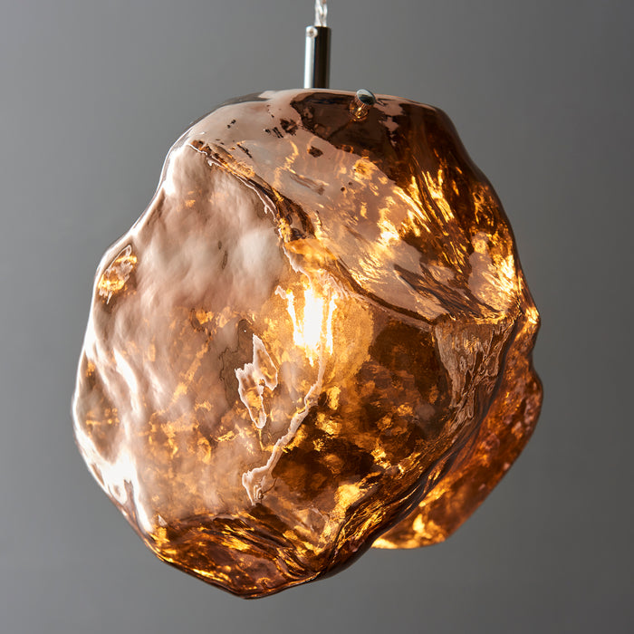 Endon 97655 Rock 1lt Pendant Copper metallic glass & chrome plate 10W LED E27 (Required) - westbasedirect.com
