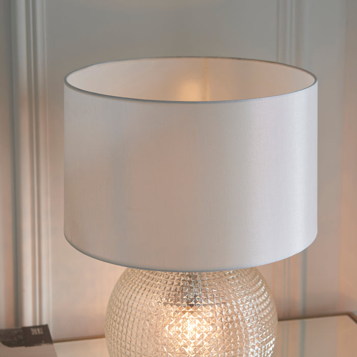 Endon 98085 Knighton 2lt Table Clear textured glass & vintage white fabric 10W LED E27 & 7W LED E14 (Required) - westbasedirect.com