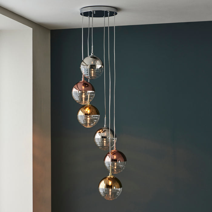 Endon 98113 Paloma 6lt Pendant Chrome plate with chrome, copper, gold & clear glass 6 x 3W LED G9 (Required) - westbasedirect.com