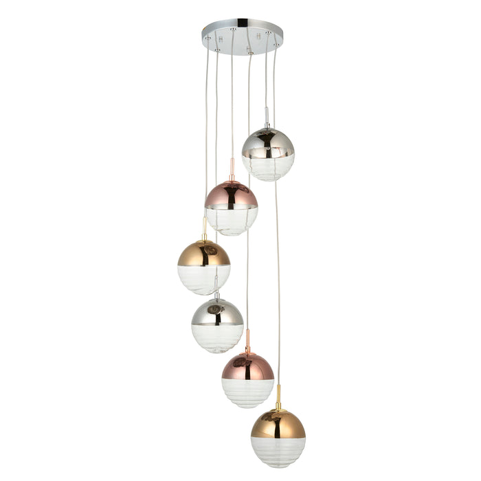 Endon 98113 Paloma 6lt Pendant Chrome plate with chrome, copper, gold & clear glass 6 x 3W LED G9 (Required) - westbasedirect.com