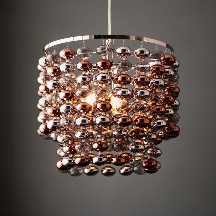 Endon 98152 Esme 3lt Pendant Chrome plated with grey tinted, chrome & copper plated glass  3 x 6W LED E14 (Required) - westbasedirect.com