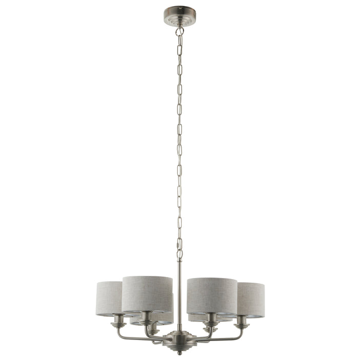 Endon 99151 Highclere 6lt Pendant Brushed chrome plate & natural linen 6 x 28W E14 Eco golf (Required) - westbasedirect.com