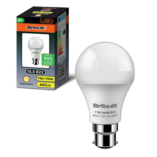Brite-R 11W B22 BC GLS LED Bulb Warm White 3000K - westbasedirect.com