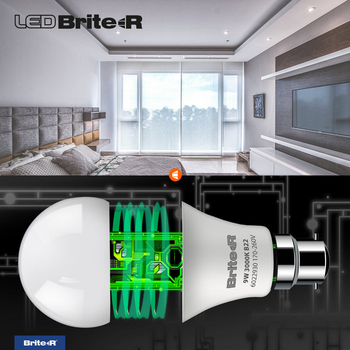Brite-R 9W B22 BC GLS LED Bulb Warm White 3000K - westbasedirect.com