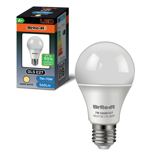 Brite-R 7W E27 ES GLS LED Bulb Warm White 3000K - westbasedirect.com