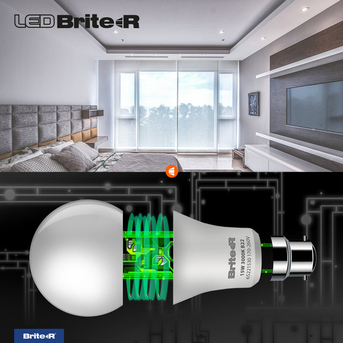 Brite-R 15W B22 BC GLS LED Bulb Warm White 3000K - westbasedirect.com