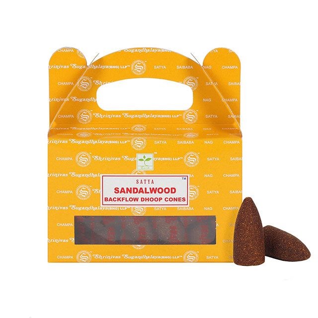 Satya Backflow Dhoop Cones Sandalwood|6 Pack - westbasedirect.com