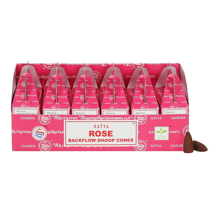 Satya Backflow Dhoop Cones Rose|6 Pack - westbasedirect.com