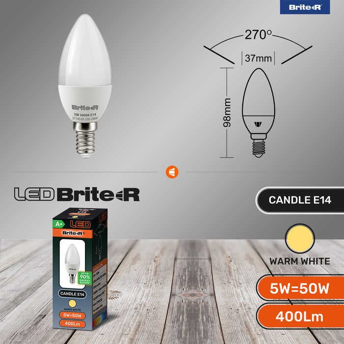 Brite-R 5W E14 SES Candle LED Bulb Warm White 3000K - westbasedirect.com