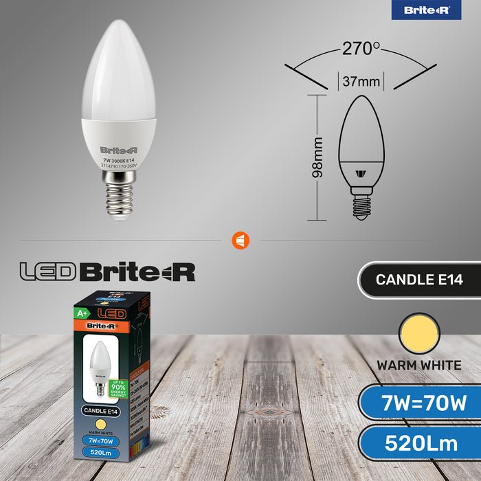 Brite-R 7W E14 SES Candle LED Bulb Warm White 3000K - westbasedirect.com