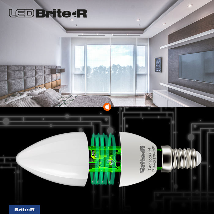 Brite-R 7W E14 SES Candle LED Bulb Cool White 6500K - westbasedirect.com