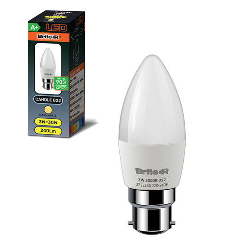 Brite-R 3W B22 BC Candle LED Bulb Warm White 3000K - westbasedirect.com