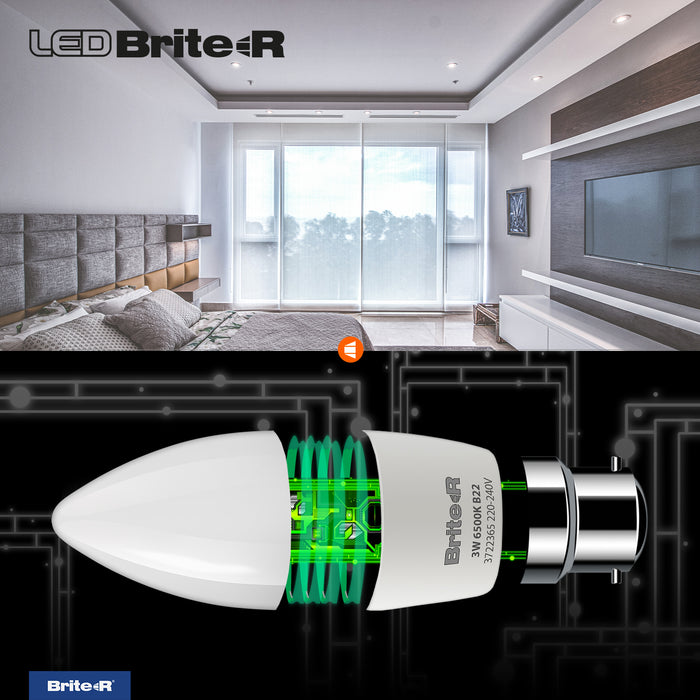 Brite-R 3W B22 BC Candle LED Bulb Cool White 6500K - westbasedirect.com