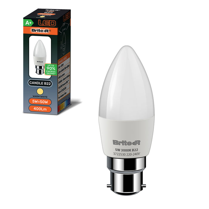 Brite-R 5W B22 BC Candle LED Bulb Warm White 3000K - westbasedirect.com