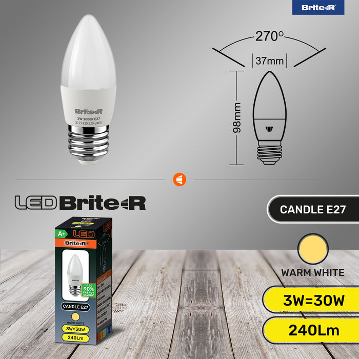 Brite-R 3W E27 ES Candle LED Bulb Warm White 3000K - westbasedirect.com