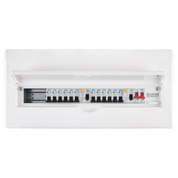 BG CFFDP18616 22 Module 16 Way Fully Recessed Populated + 100A Switch, 1x80A, 1x63A 30mA RCD & 12xMCBs - westbasedirect.com