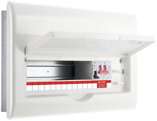 BG CFFSW12SPD 16 Module 12 Way Fully Recessed Unpopulated + 100A Switch, 1xSPD & 1x32A MCB - westbasedirect.com