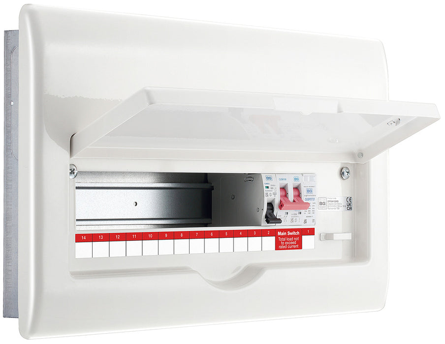 BG CFFSW12SPD 16 Module 12 Way Fully Recessed Unpopulated + 100A Switch, 1xSPD & 1x32A MCB - westbasedirect.com