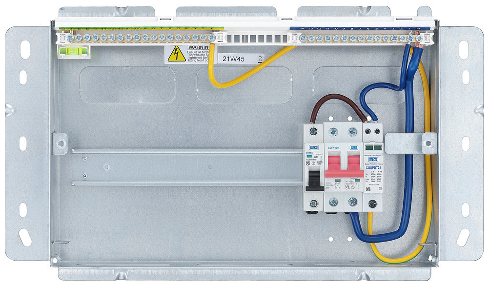 BG CFFSW12SPD 16 Module 12 Way Fully Recessed Unpopulated + 100A Switch, 1xSPD & 1x32A MCB - westbasedirect.com