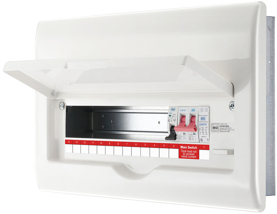 BG CFFSW12SPD 16 Module 12 Way Fully Recessed Unpopulated + 100A Switch, 1xSPD & 1x32A MCB - westbasedirect.com