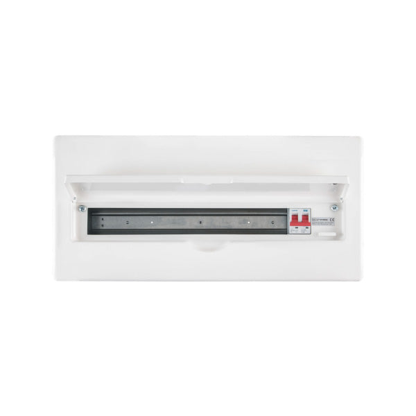 BG CFFD8608SPD 16 Module 8 Way Fully Recessed Unpopulated + 100A Switch, 1x80A, 1x63A 30mA RCD, 1xSPD & 1x32A MCB - westbasedirect.com