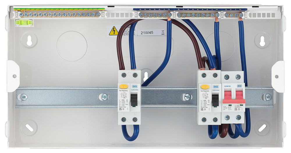 BG CFUD6613A BG 19 Module 13 Way Unpopulated + 100A Switch, 2x63A Type A 30mA RCD - westbasedirect.com