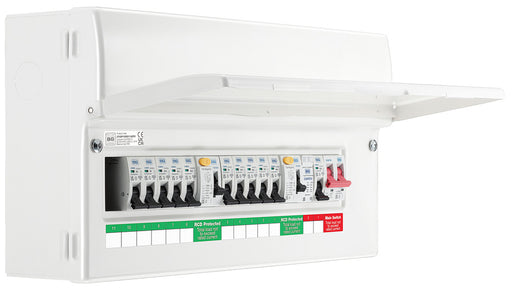 BG CFUDP1000011ASPD 19 Module 11 Way Populated + 100A Switch, 2x100A Type A 30mA RCD, SPD, 32A MCB & 10xMCBs - westbasedirect.com