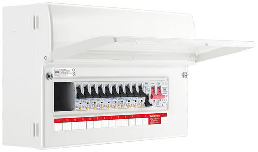 BG CFUSWP112ASPD 16 Module 12 Way Metal Populated Consumer Unit + 100A Main Switch, 10x Type A RCBOs, 1x SPD & 1x 32A MCB - westbasedirect.com