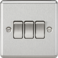 Knightsbridge CL4BC Rounded Edge 10AX 3G 2 Way Plate Switch - Brushed Chrome